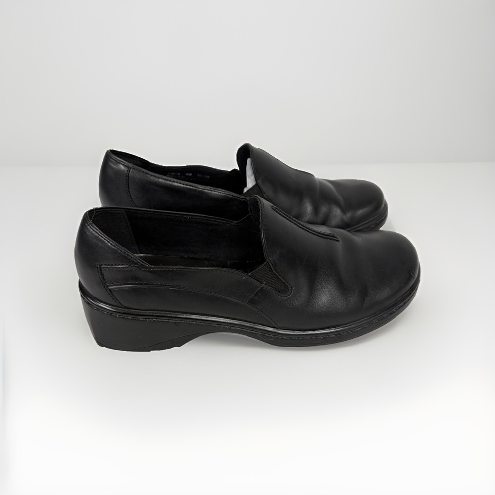 Clarks Women's 9M Black Leather Slip-On Wedge Comfort Work Shoes 74075 T3